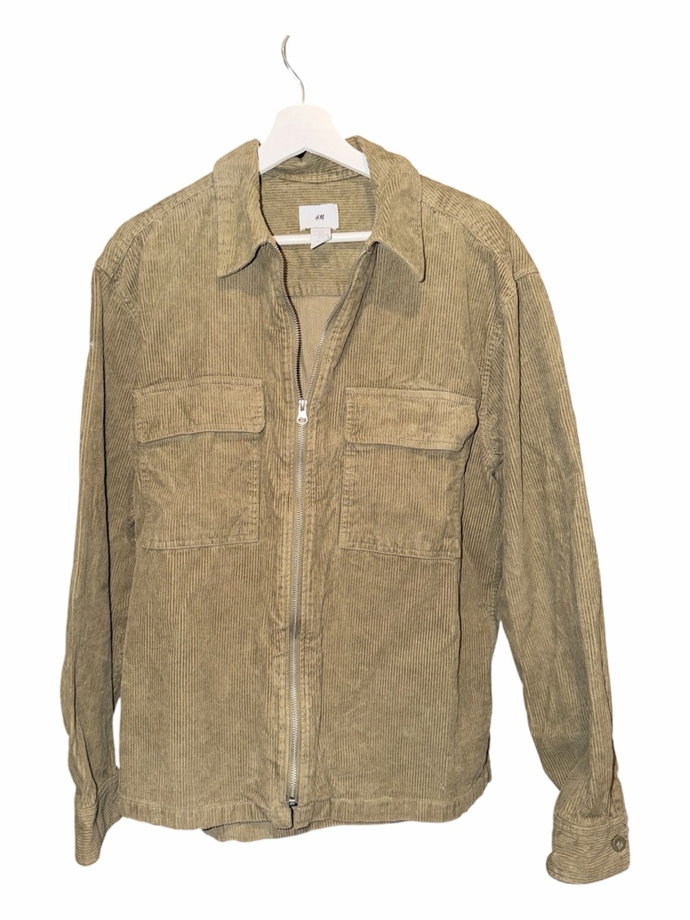 H&M Olive Khaki Corduroy Zip Jacket